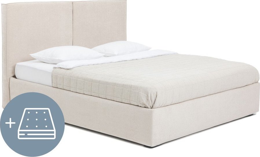 Béžová čalouněná dvoulůžková postel s úložným prostorem s matrací/s roštem 180x200 cm Thessa Bold – Bonami Selection Bonami Selection