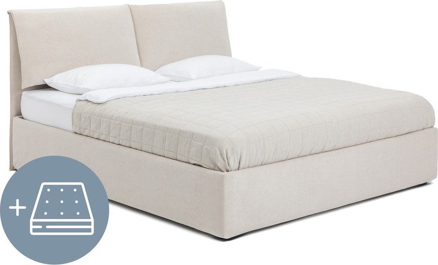 Béžová čalouněná dvoulůžková postel s úložným prostorem s matrací/s roštem 180x200 cm Thessa Pillow – Bonami Selection Bonami Selection