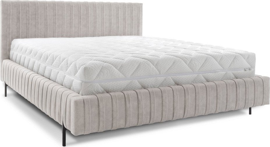 Béžová čalouněná dvoulůžková postel s úložným prostorem s roštem 160x200 cm Plissa – ELTAP ELTAP