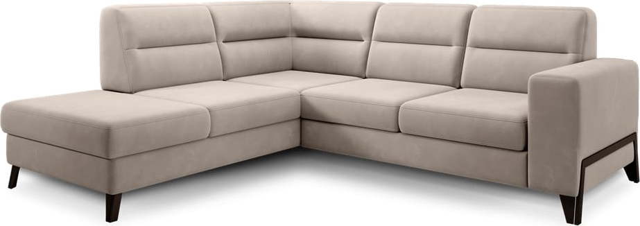 Béžová sametová rozkládací/s úložným prostorem rohová pohovka (levý roh/do L) Cassara – ELTAP ELTAP