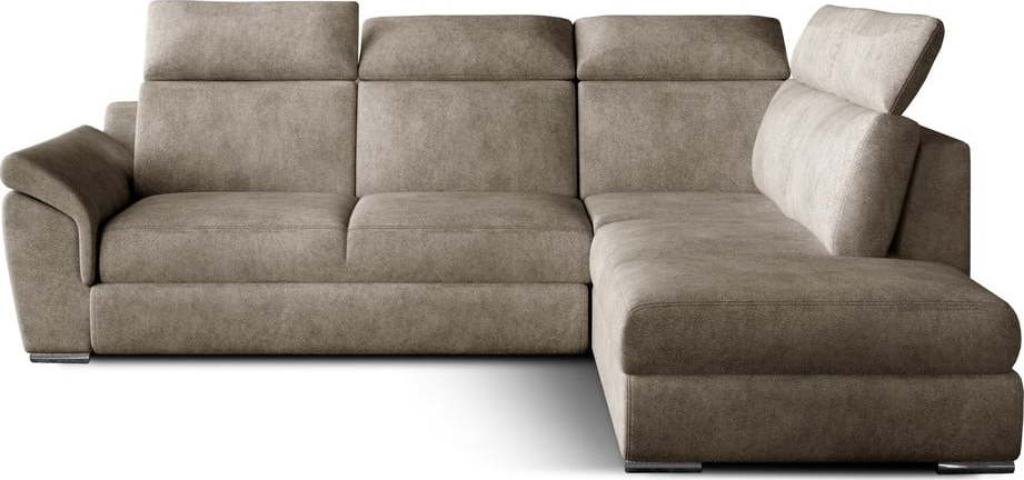 Béžová sametová rozkládací/s úložným prostorem rohová pohovka (pravý roh/do L) Loreto – ELTAP ELTAP