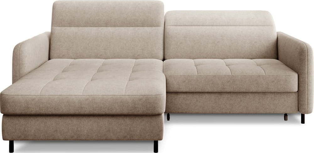 Béžová žinylková rozkládací/s úložným prostorem rohová pohovka (levý roh/s lenoškou) Gomsi – ELTAP ELTAP