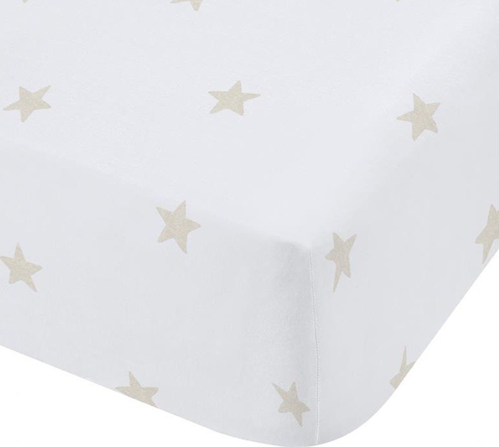 Bílé/béžové napínací bavlněné dětské prostěradlo na dvoulůžko 135x190 cm Mini Star & Stripes – Bianca Bianca