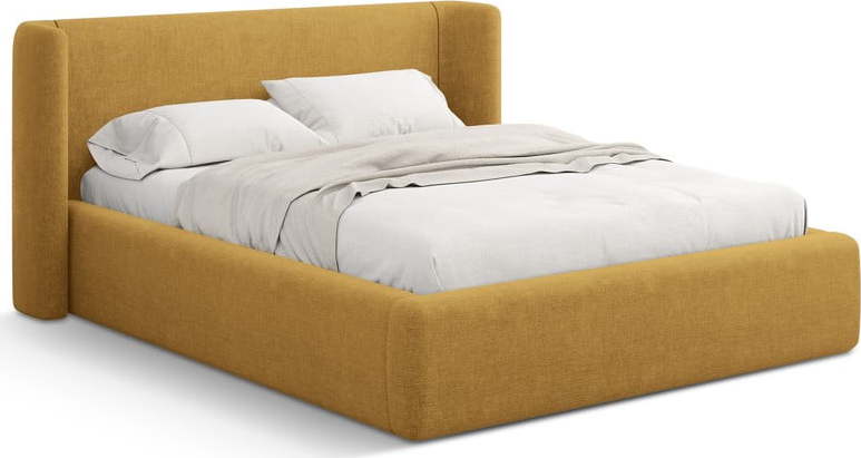 Čalouněná dvoulůžková postel s úložným prostorem s roštem 180x200 cm v hořčicové barvě Jason – Windsor & Co Sofas Windsor & Co Sofas