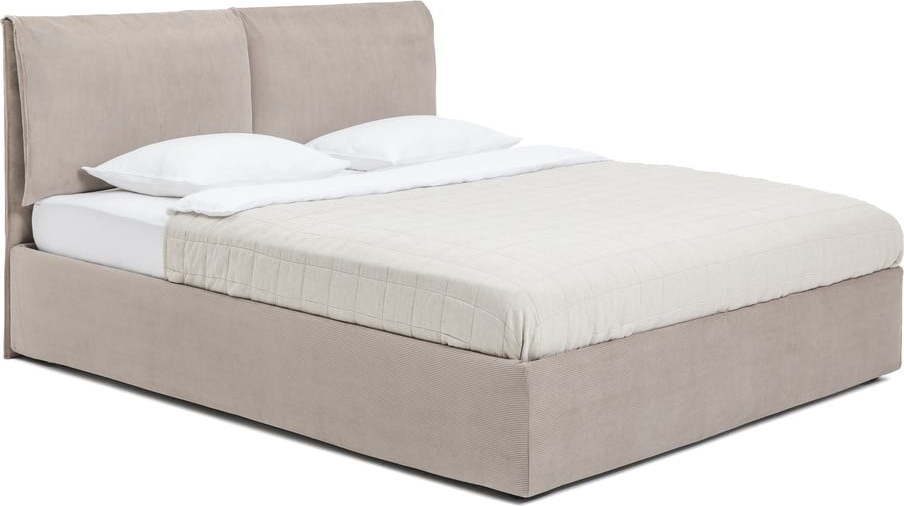 Čalouněná dvoulůžková postel taupe s úložným prostorem s roštem 180x200 cm Thessa Pillow – Bonami Selection Bonami Selection