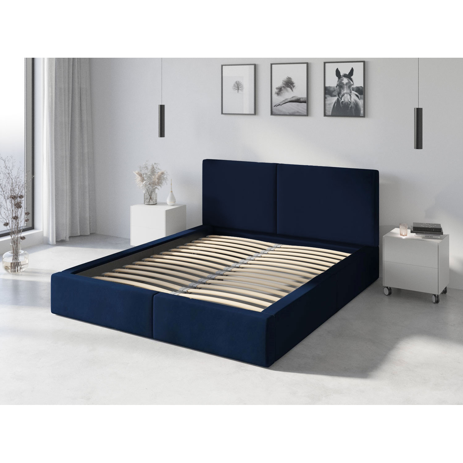 Čalouněná postel HILTON s pevným roštem 120x200 cm Modrá BMS