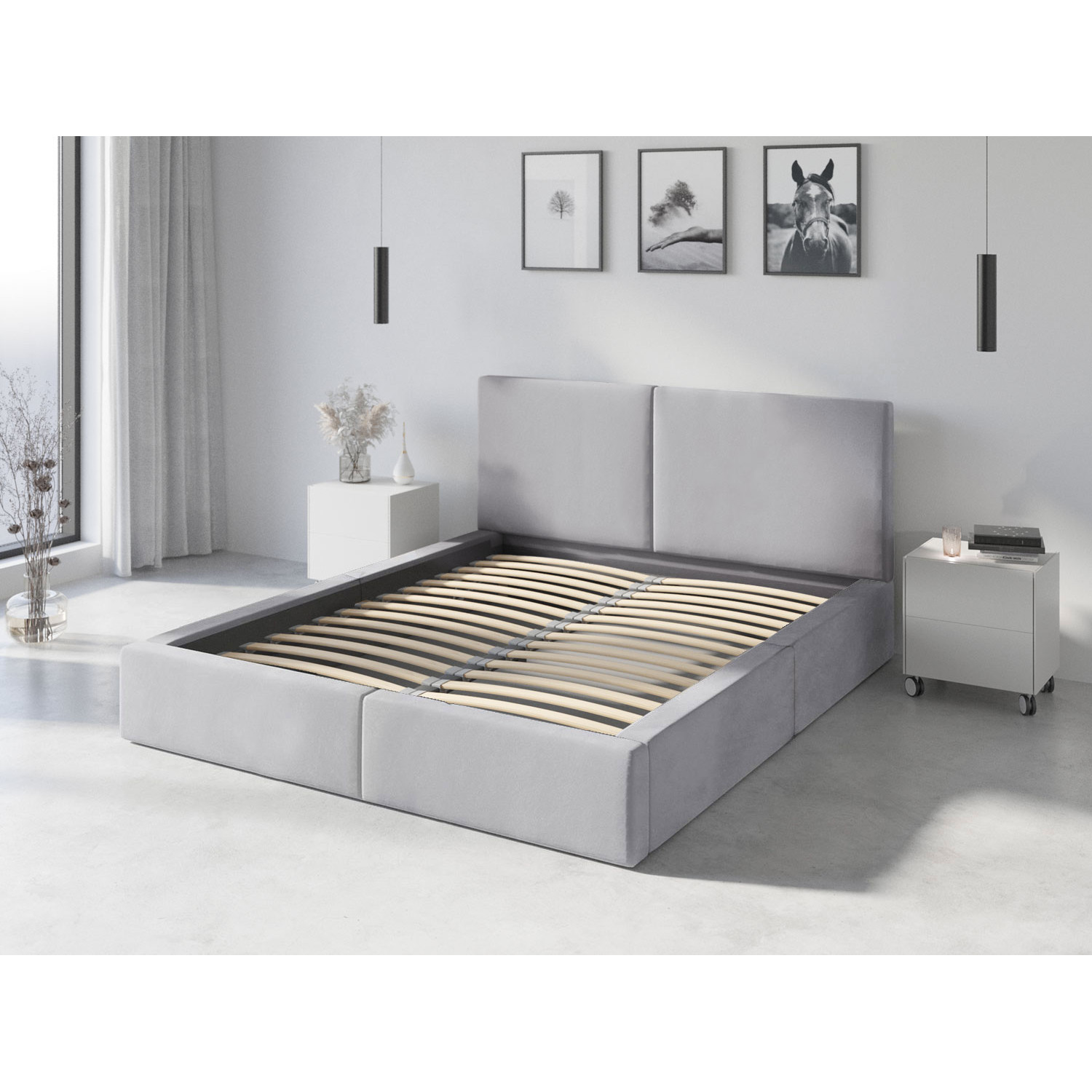 Čalouněná postel HILTON s pevným roštem 140x200 cm Šedá BMS