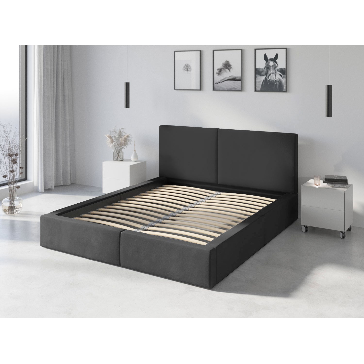 Čalouněná postel HILTON s pevným roštem 140x200 cm Šedá I BMS