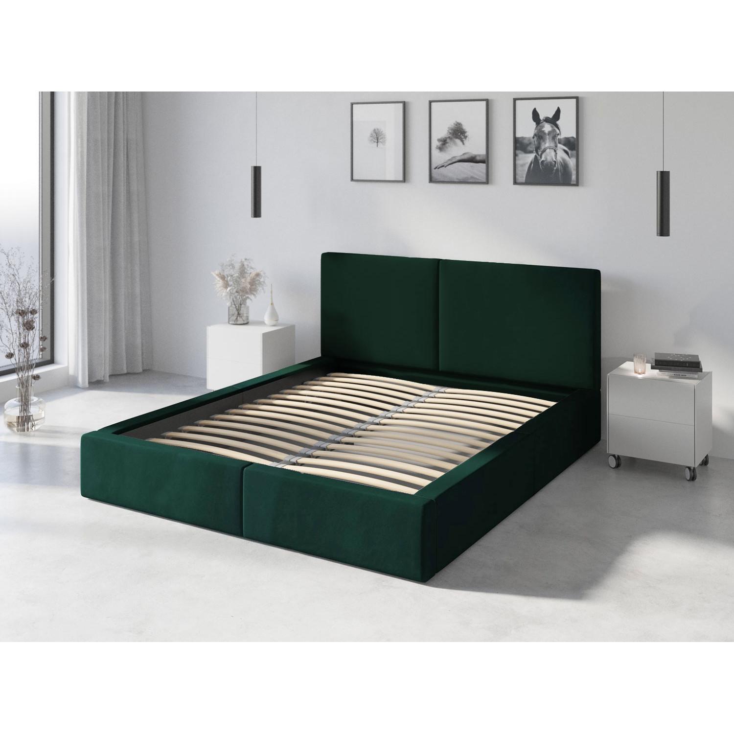 Čalouněná postel HILTON s pevným roštem 140x200 cm Zelená BMS