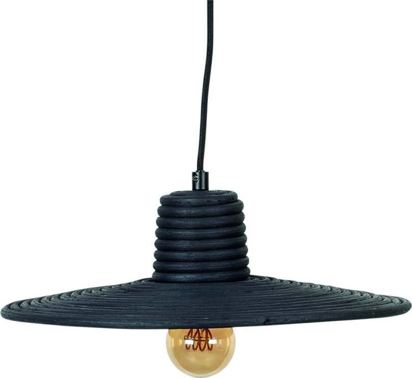 Černé stmívatelné závěsné svítidlo s ratanovým stínidlem ø 35 cm Balance – Zuiver Zuiver