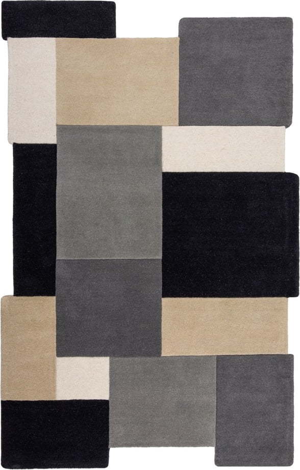 Černo-šedý ručně tkaný vlněný koberec 150x240 cm Collage Monochrome – Flair Rugs Flair Rugs