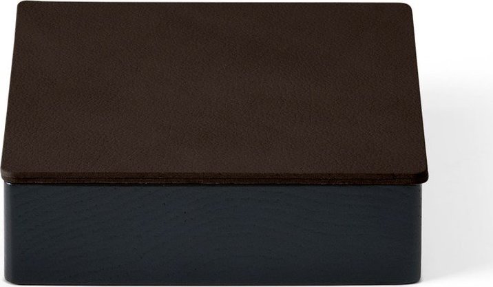 Černý/hnědý dřevěný/z eko kůže úložný box s víkem/dekorativní 11x11x3