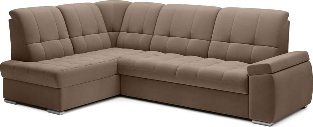 Hnědá sametová rozkládací/s úložným prostorem rohová pohovka (levý roh/do L) Sado – ELTAP ELTAP