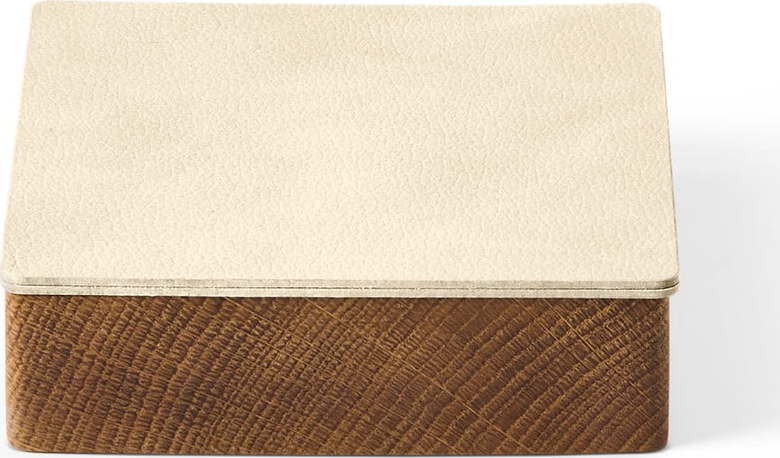 Krémový/v přírodní barvě dřevěný/z eko kůže úložný box s víkem/dekorativní 11x11x3
