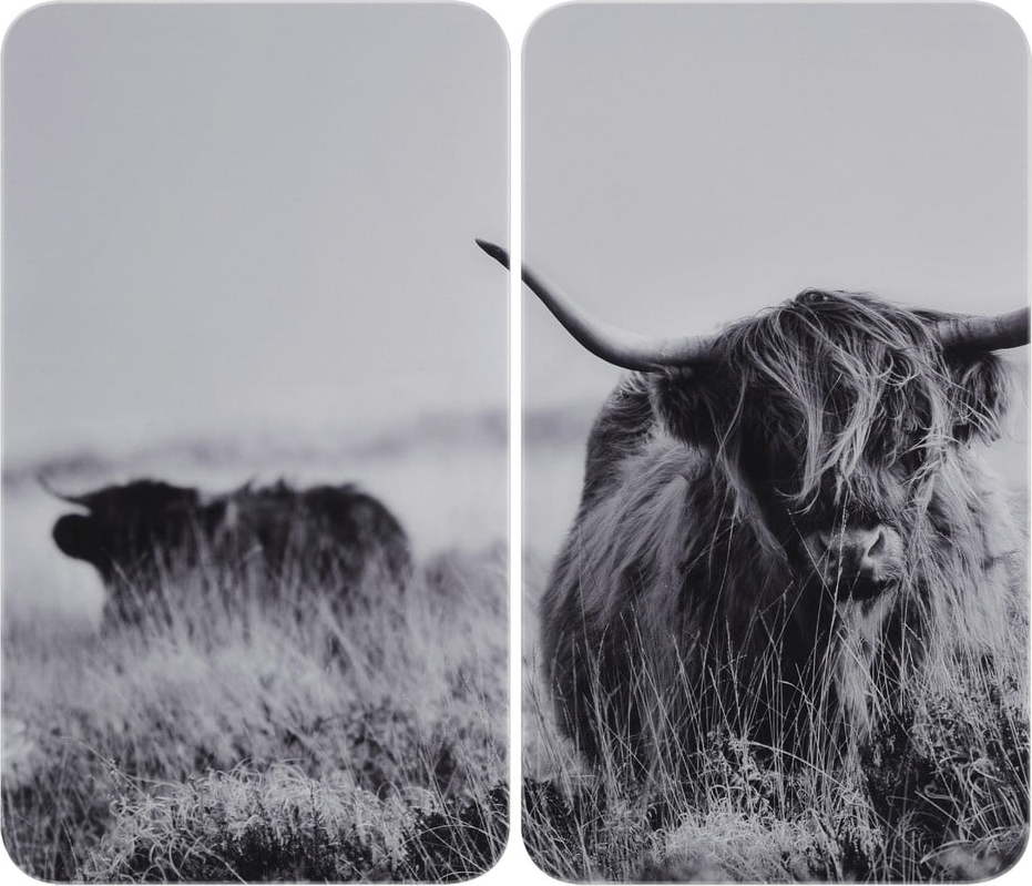 Kryty na sporák v sadě 2 ks z tvrzeného skla 30x52 cm Universal Highland Cattle – Wenko WENKO