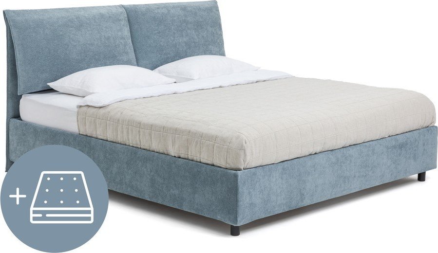 Modrá čalouněná dvoulůžková postel s úložným prostorem s matrací/s roštem 180x200 cm Myra Pillow – Bonami Selection Bonami Selection