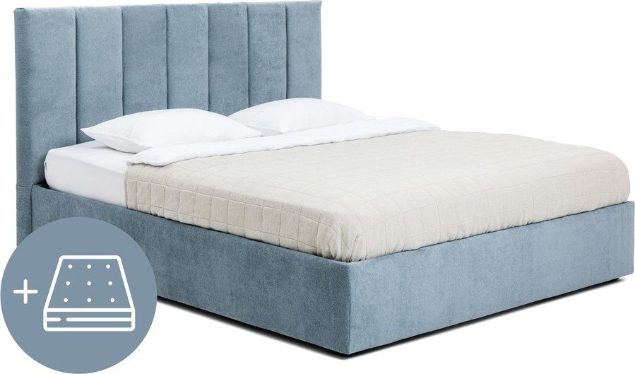 Modrá čalouněná dvoulůžková postel s úložným prostorem s matrací/s roštem 180x200 cm Thessa Bold Line – Bonami Selection Bonami Selection
