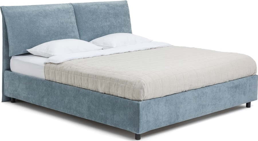 Modrá čalouněná dvoulůžková postel s úložným prostorem s roštem 160x200 cm Myra Pillow – Bonami Selection Bonami Selection