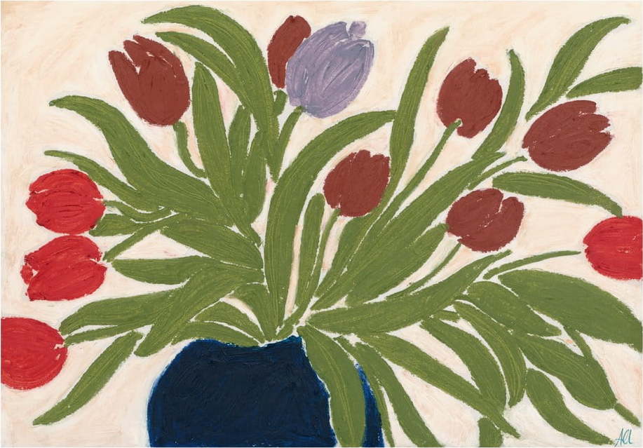Plakát 70x50 cm Tulips in a Blue Vase – Anine Cecilie Iversen – The Poster Club The Poster Club