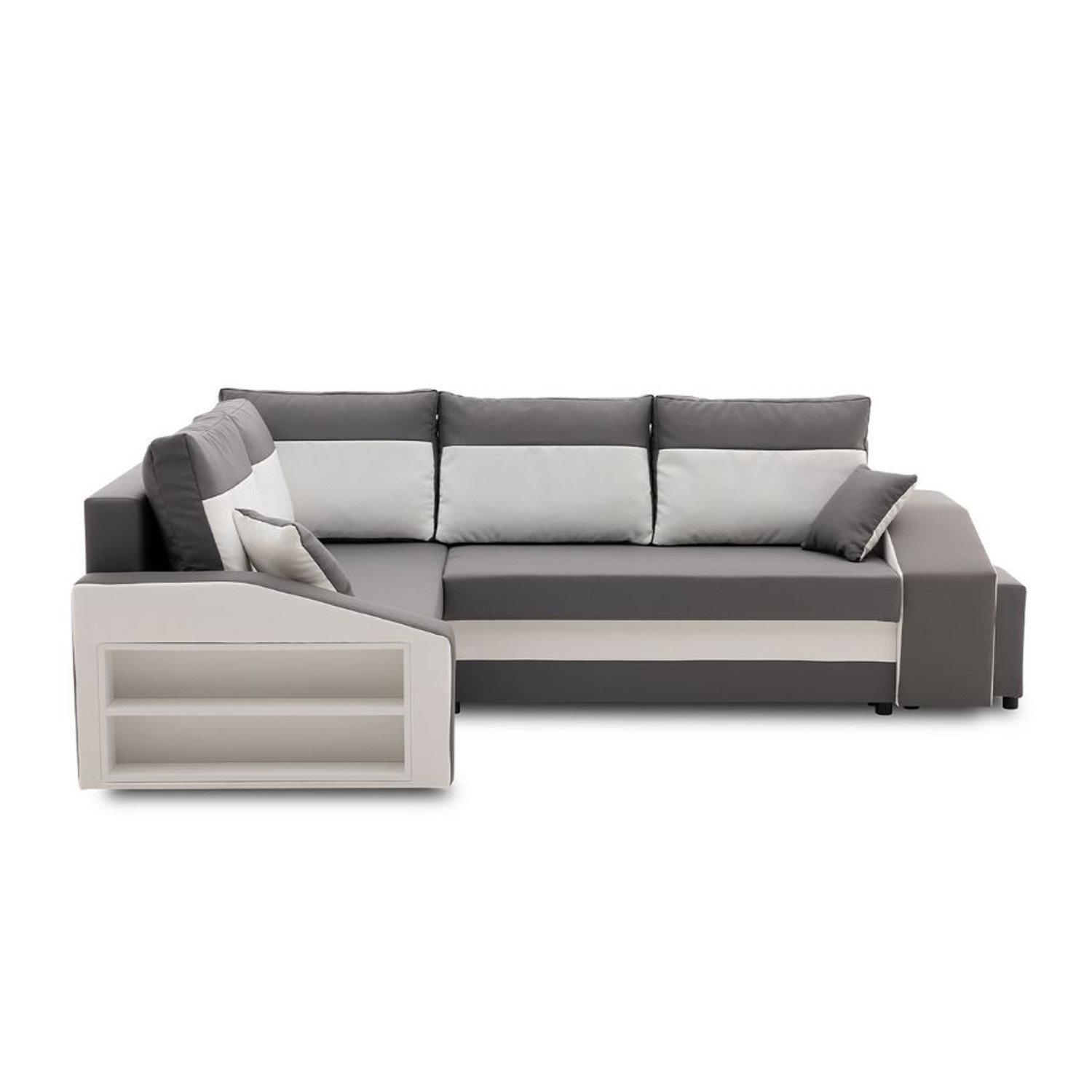 Rozkládací rohová sedací souprava GRANDE s taburety a poličkou model 2 Levá v-ne-mik27-31 SG-nábytek