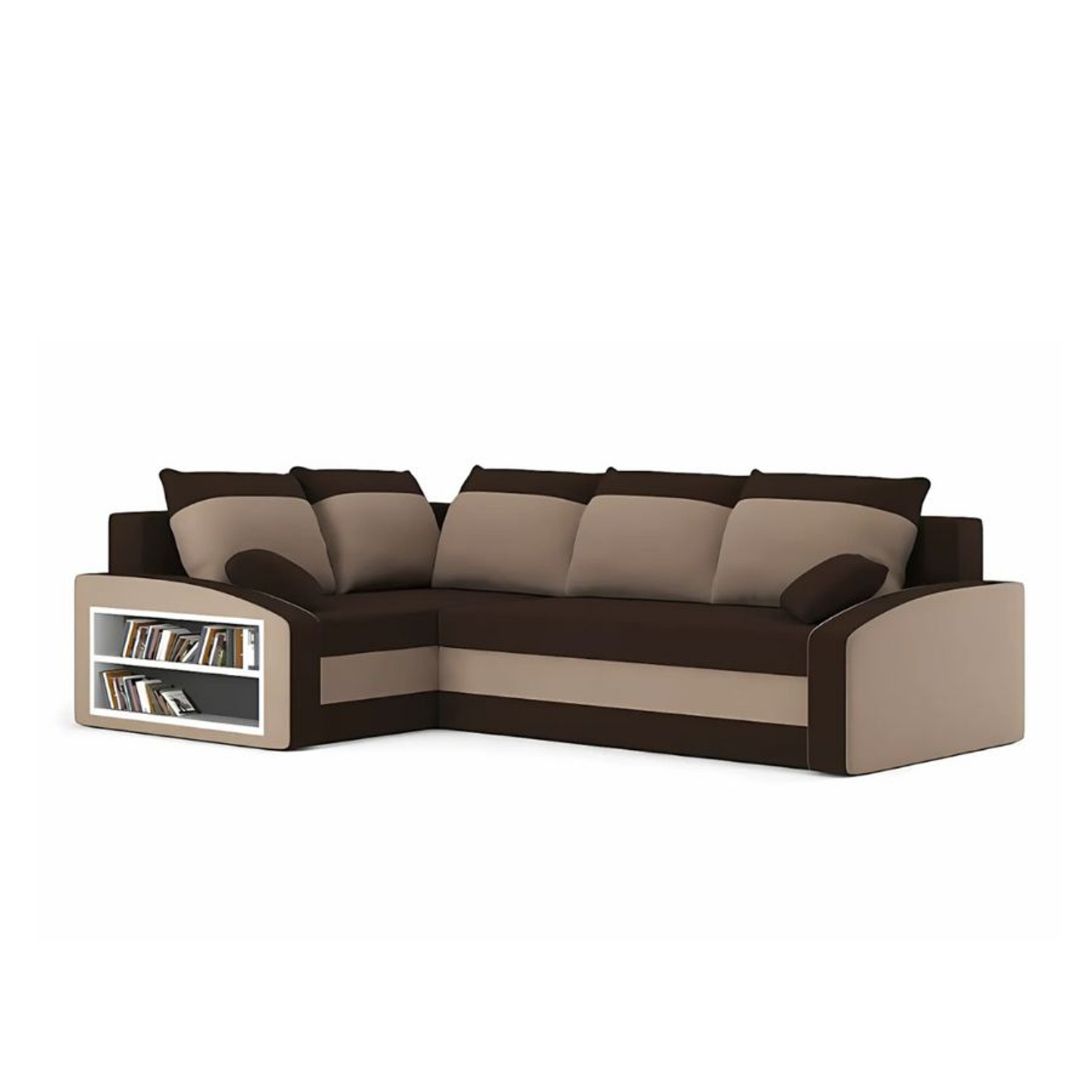Rozkládací rohová sedací souprava s poličkou GRANDE Levá Hnědá Signal-nabytek