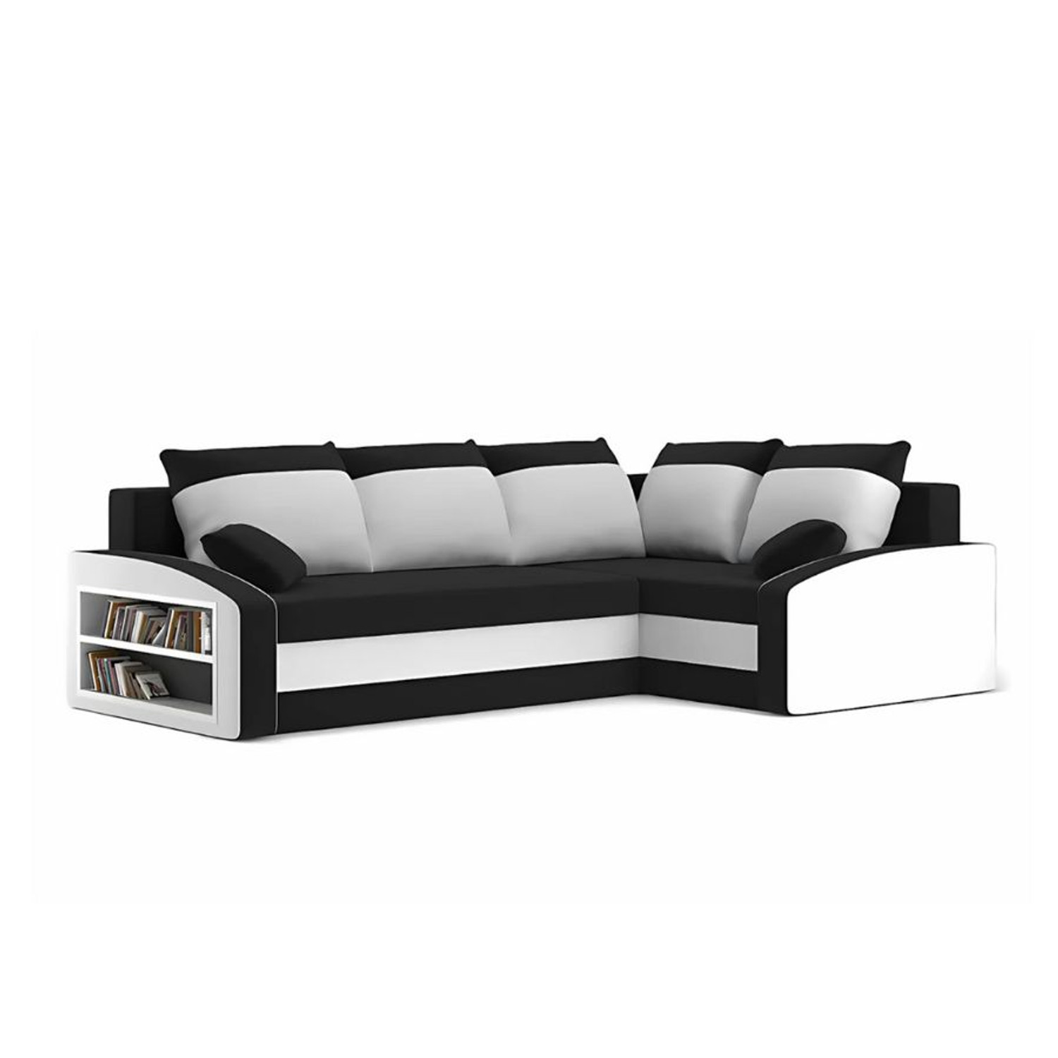 Rozkládací rohová sedací souprava s poličkou GRANDE Pravá Černá/bílá Signal-nabytek