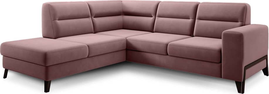 Růžová sametová rozkládací/s úložným prostorem rohová pohovka (levý roh/do L) Cassara – ELTAP ELTAP