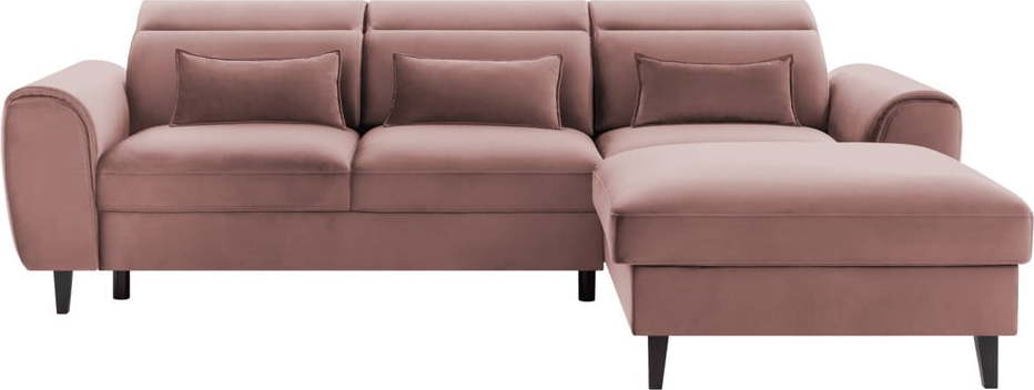 Růžová sametová rozkládací/s úložným prostorem rohová pohovka (pravý roh/s lenoškou) Foble – ELTAP ELTAP