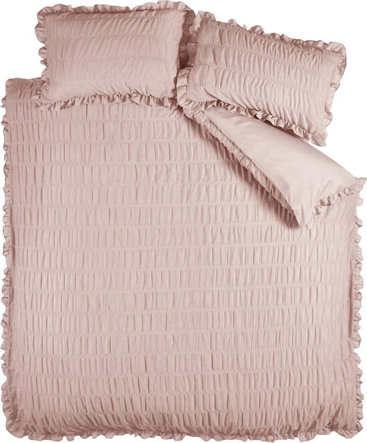 Růžové krepové povlečení na dvoulůžko/prodloužené 230x220 cm Seersucker Frill – Catherine Lansfield Catherine Lansfield
