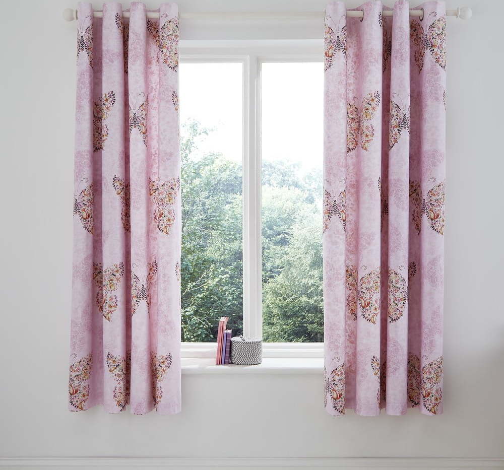 Růžový dětský závěs 2 ks 168x183 cm Enchanted Butterfly – Catherine Lansfield Catherine Lansfield