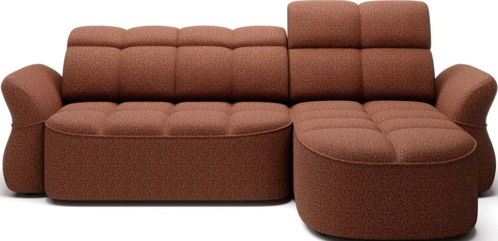 Sametová rozkládací/s úložným prostorem rohová pohovka v terakotové barvě (pravý roh/s lenoškou) Beneth – ELTAP ELTAP