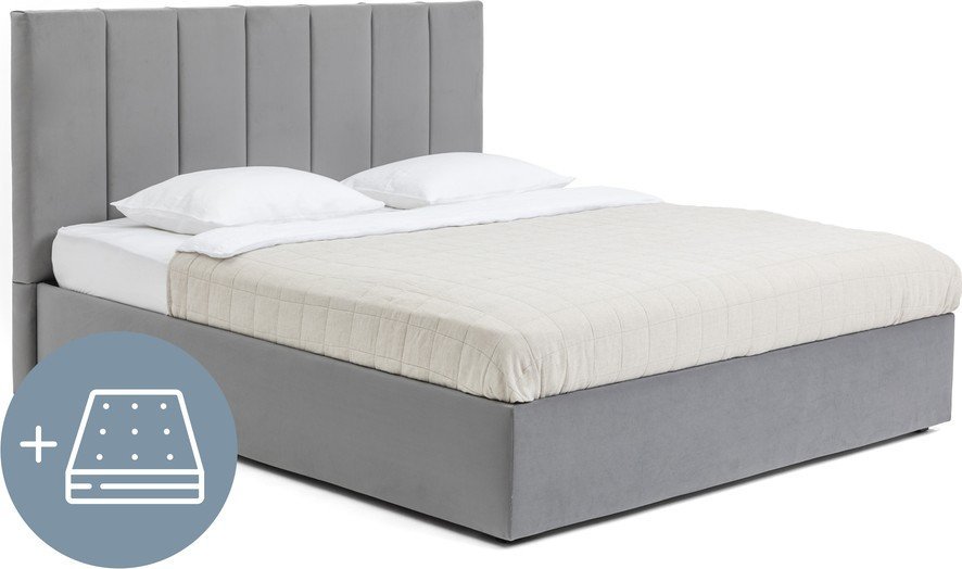 Šedá čalouněná dvoulůžková postel s úložným prostorem s matrací/s roštem 160x200 cm Thessa Bold Line – Bonami Selection Bonami Selection