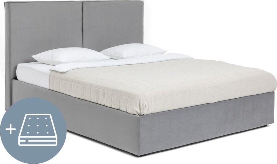 Šedá čalouněná dvoulůžková postel s úložným prostorem s matrací/s roštem 180x200 cm Thessa Bold – Bonami Selection Bonami Selection