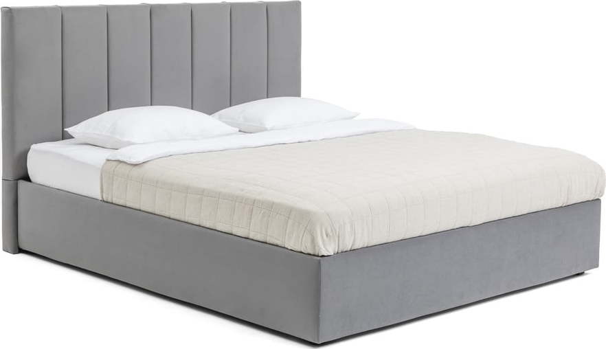 Šedá čalouněná dvoulůžková postel s úložným prostorem s roštem 160x200 cm Thessa Bold Line – Bonami Selection Bonami Selection