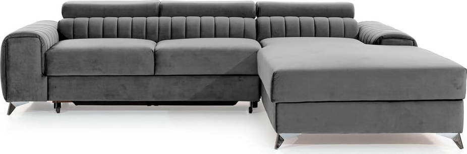 Šedá sametová rozkládací/s úložným prostorem rohová pohovka (pravý roh/s lenoškou) Grayson – ELTAP ELTAP