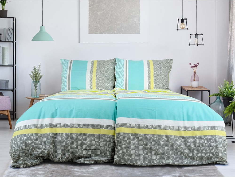 Šedé/tyrkysové krepové povlečení na jednolůžko 140x200 cm Beautiful Spring – B.E.S. B.E.S.