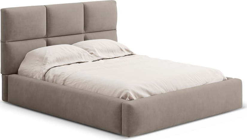 Světle hnědá čalouněná dvoulůžková postel s úložným prostorem s roštem 160x200 cm Libera – Windsor & Co Sofas Windsor & Co Sofas