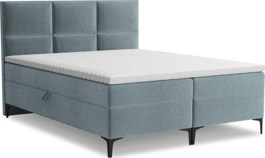 Světle modrá boxspring postel s úložným prostorem 140x200 cm Pakalana – Makamii Makamii