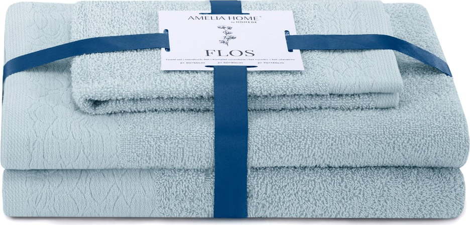 Světle modré froté bavlněné ručníky a osušky v sadě 3 ks Flos – Restilo Restilo