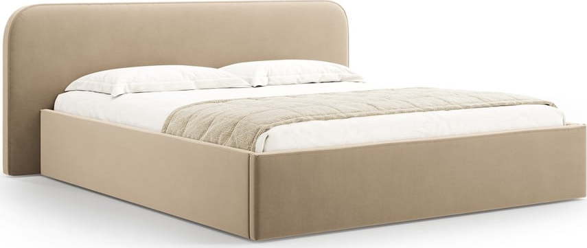 Taupe čalouněná dvoulůžková postel s úložným prostorem s roštem 200x200 cm Elizabeth – Micadoni Micadoni