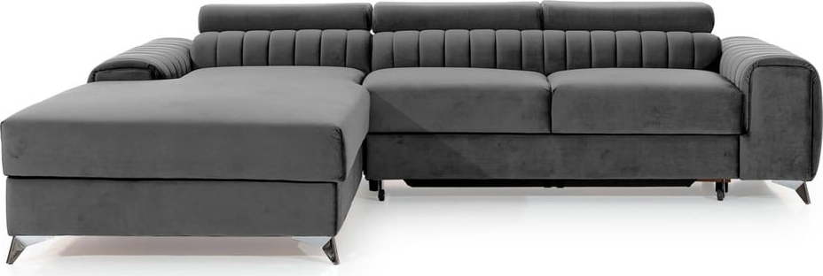 Tmavě šedá sametová rozkládací/s úložným prostorem rohová pohovka (levý roh/s lenoškou) Grayson – ELTAP ELTAP