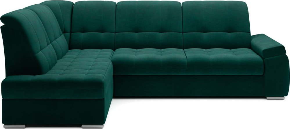 Zelená sametová rozkládací/s úložným prostorem rohová pohovka (levý roh/do L) Sado – ELTAP ELTAP
