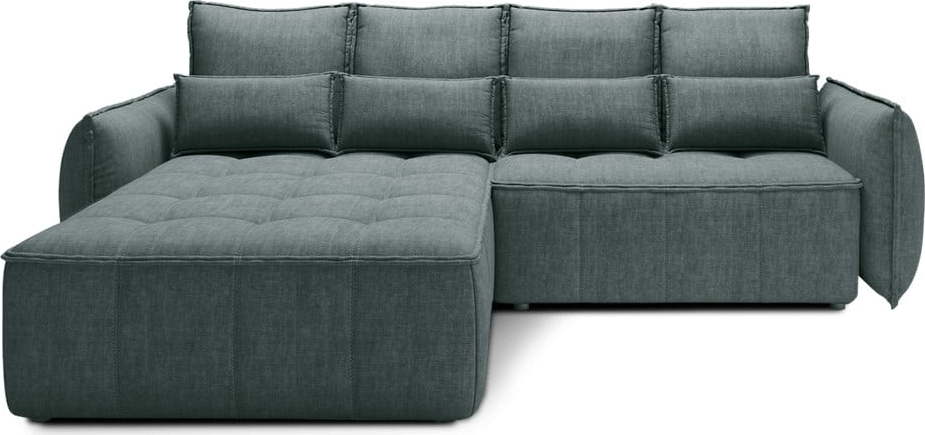 Zelená sametová rozkládací/s úložným prostorem rohová pohovka (levý roh/s lenoškou) Campo – ELTAP ELTAP