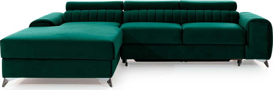 Zelená sametová rozkládací/s úložným prostorem rohová pohovka (levý roh/s lenoškou) Grayson – ELTAP ELTAP