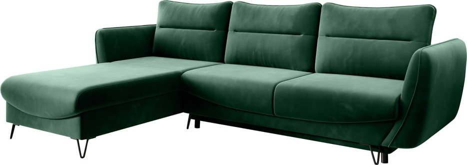 Zelená sametová rozkládací/s úložným prostorem rohová pohovka (levý roh/s lenoškou) Silva – ELTAP ELTAP
