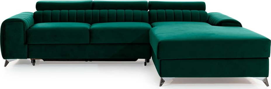 Zelená sametová rozkládací/s úložným prostorem rohová pohovka (pravý roh/s lenoškou) Grayson – ELTAP ELTAP