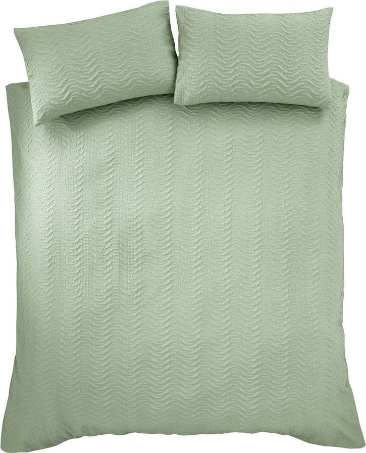 Zelené krepové povlečení na dvoulůžko/prodloužené 230x220 cm Heatset Wave – Catherine Lansfield Catherine Lansfield