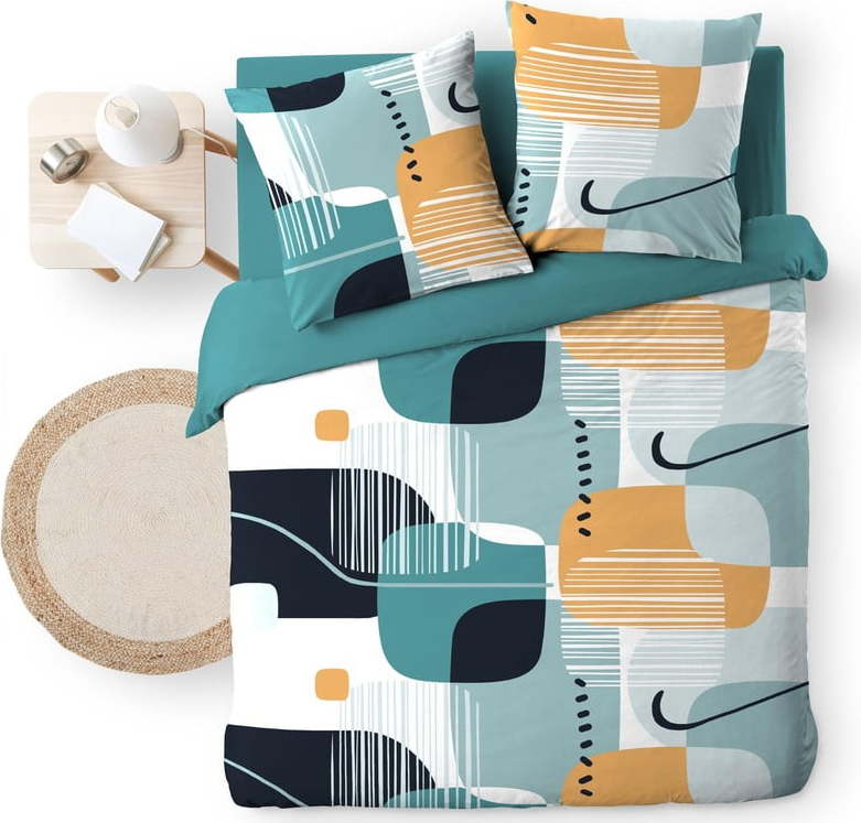 Zelenomodré bavlněné povlečení na dvoulůžko 200x200 cm Sprint – douceur d'intérieur Douceur d intérieur