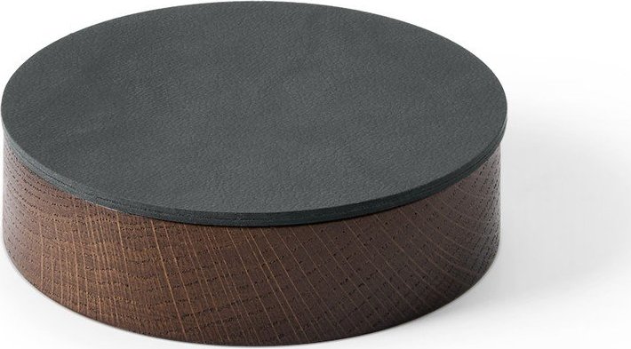 Antracitový/hnědý dřevěný/z eko kůže úložný box s víkem/dekorativní ø 11x3