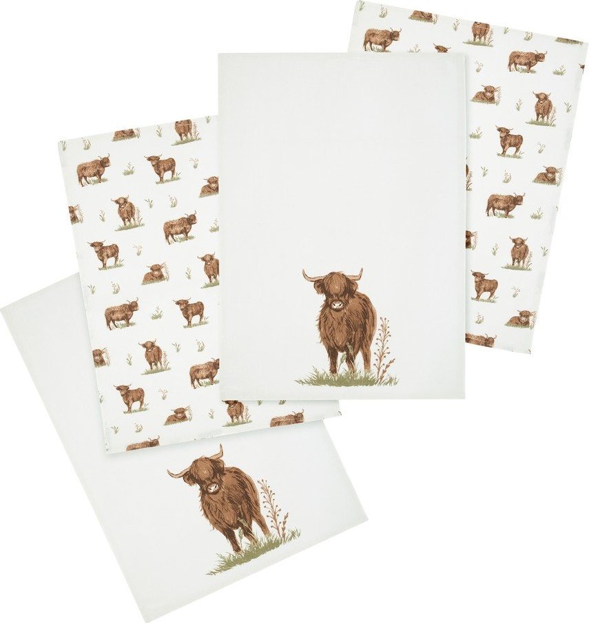 Bavlněné utěrky v sadě 4 ks 50x70 cm Angus Highland Cow – Catherine Lansfield Catherine Lansfield